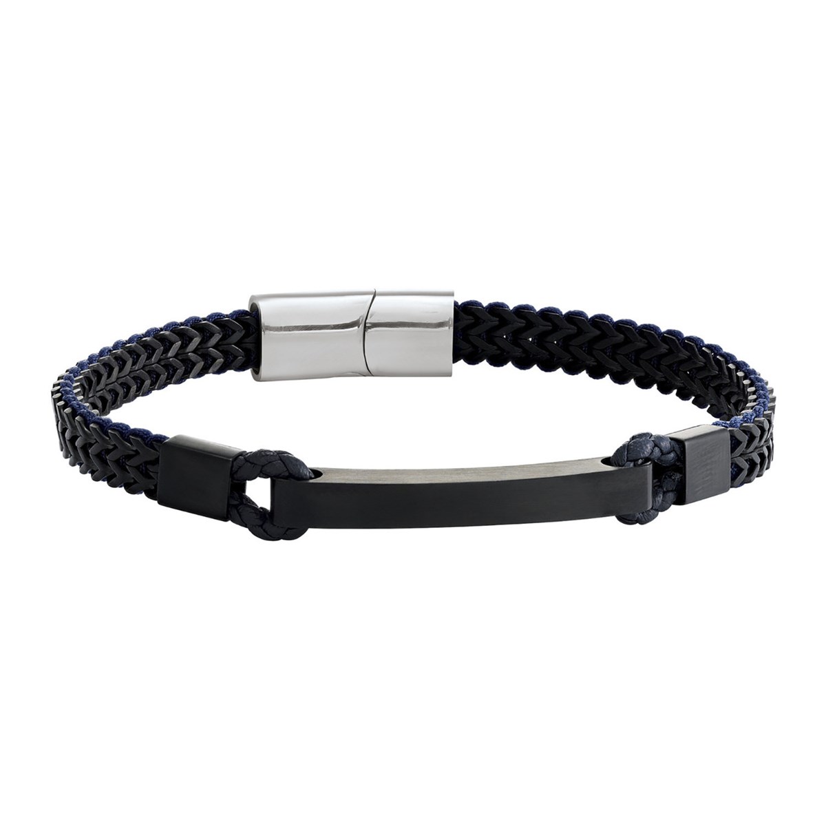 Bracelet Homme Jourdan Donovan_x000D_
acier noir et cuir bleu
