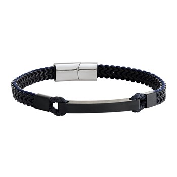 Bracelet Homme Jourdan Donovan_x000D_
acier noir et cuir bleu