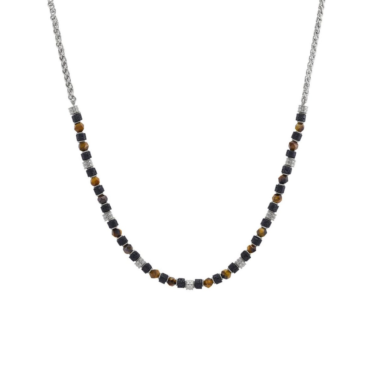 Collier homme Jourdan Bengale acie oeil de tigre_x000D_
pierre de lave