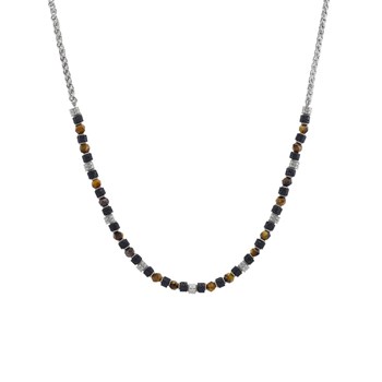 Collier homme Jourdan Bengale acie oeil de tigre_x000D_
pierre de lave
