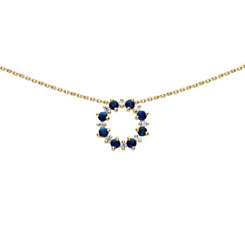 Collier Brillaxis couronne de fleurs
saphirs, oxydes de zirconium et or jaune 9k