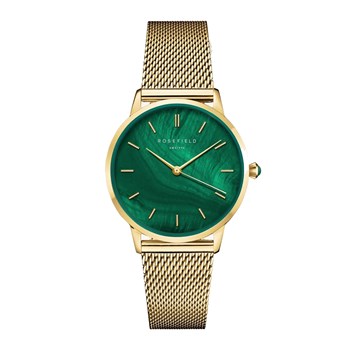 Montre femme Rosefield Pearl Edit émeraude
maille milanaise dorée