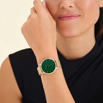 Montre femme Rosefield Pearl Edit émeraude
maille milanaise dorée