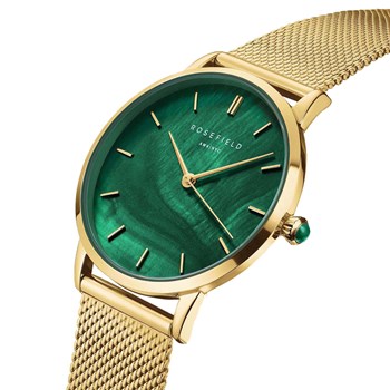 Montre femme Rosefield Pearl Edit émeraude
maille milanaise dorée