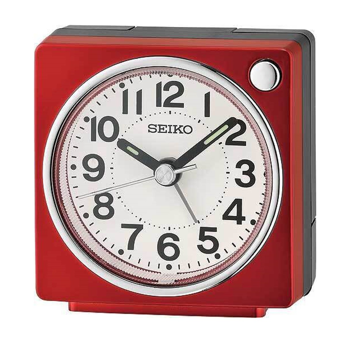 Réveil Seiko carré plastique rouge/noir cadran blanc