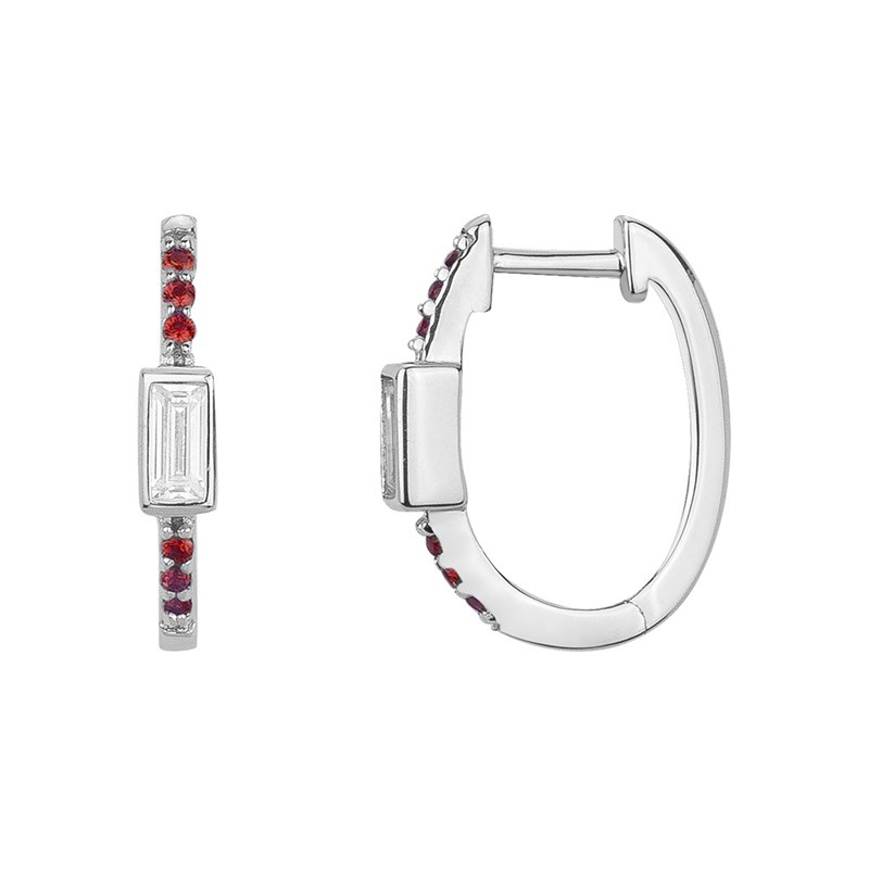 Créoles en Argent avec oxyde de zirconium rouge rubis