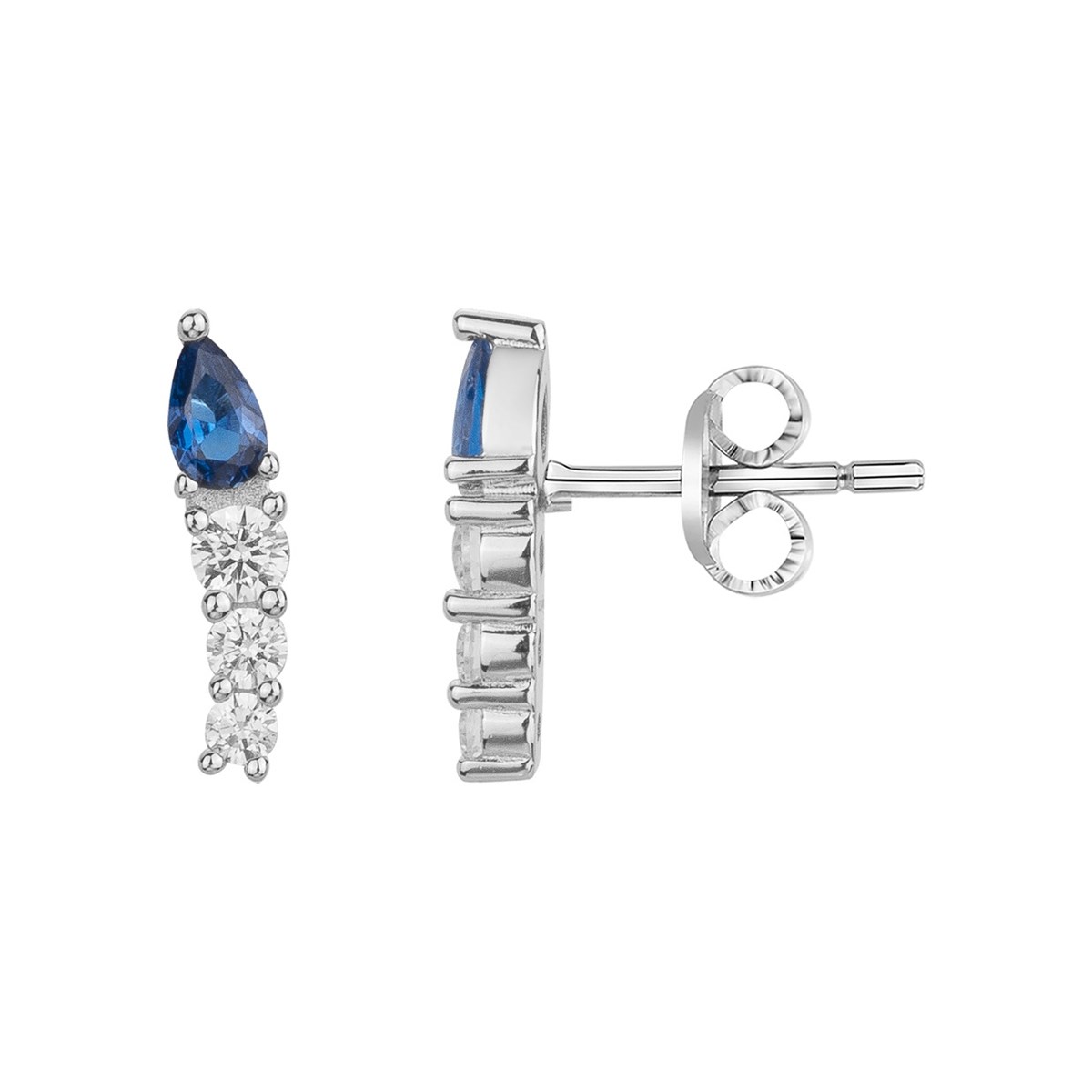Boucles d'oreilles clous en Argent avec oxyde de zirconium bleu saphir