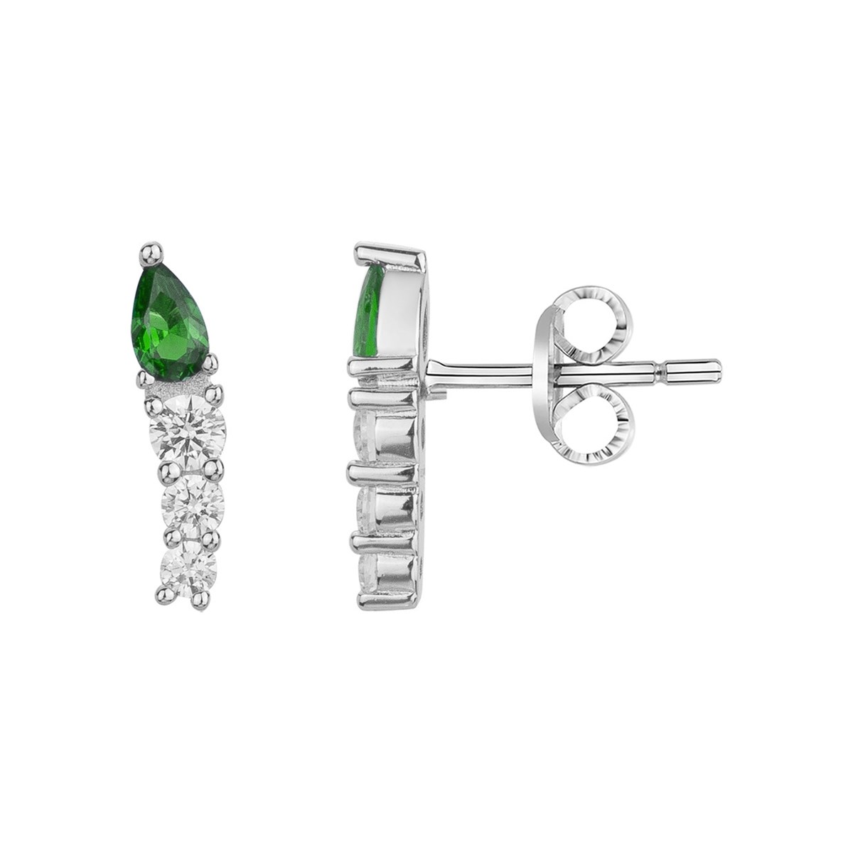 Boucles d'oreilles clous en Argent avec oxyde de zirconium vert emeraude
