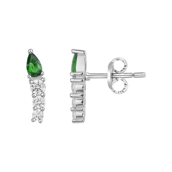 Boucles d'oreilles clous en Argent avec oxyde de zirconium vert emeraude