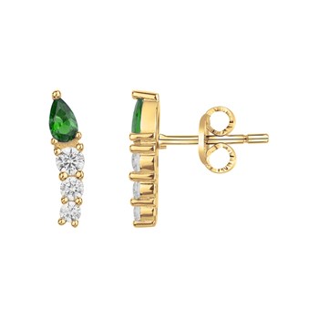Boucles d'oreilles clous en Plaqué Or avec oxyde de zirconium vert emeraude