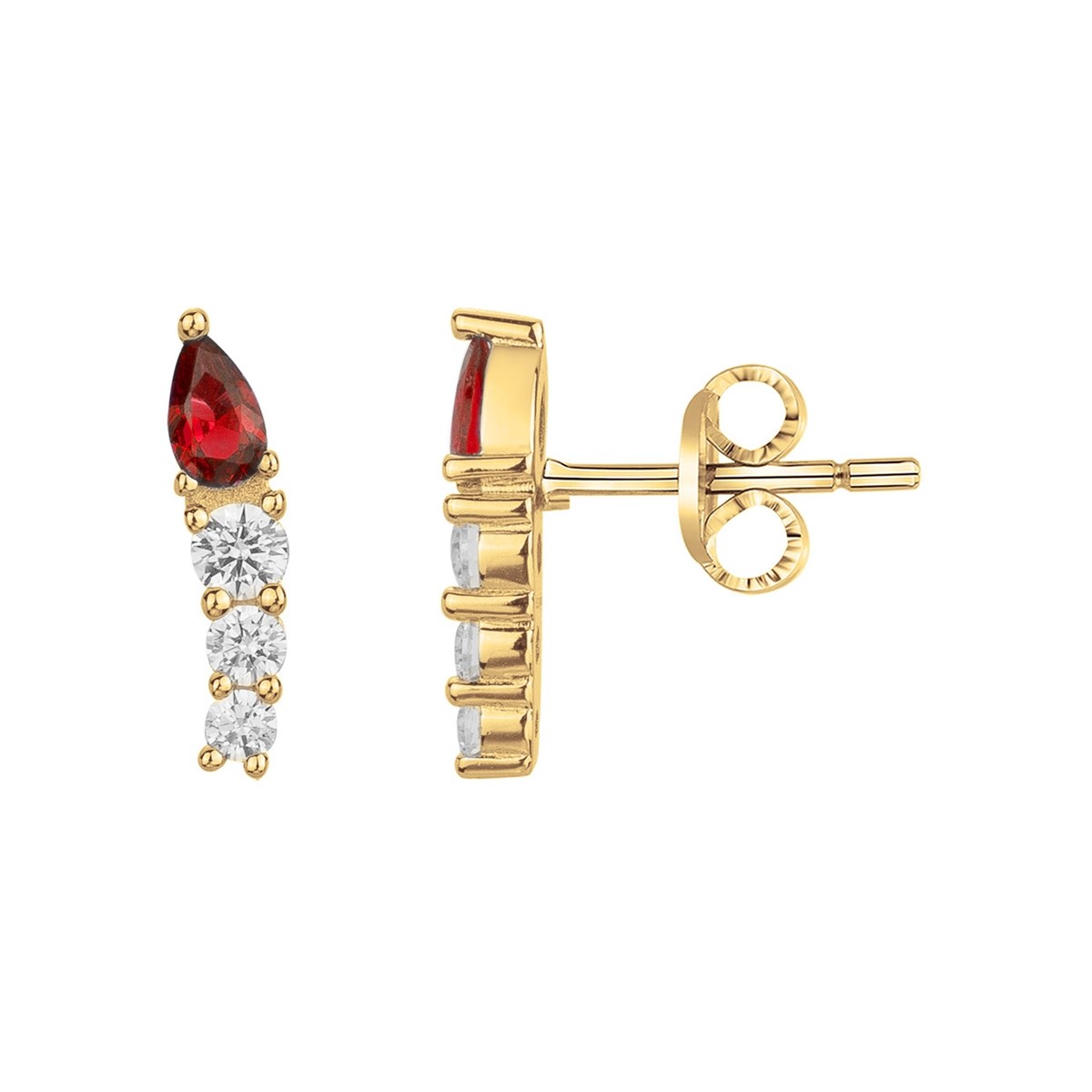 Boucles d'oreilles clous en Plaqué Or avec spinelle rouge rubis