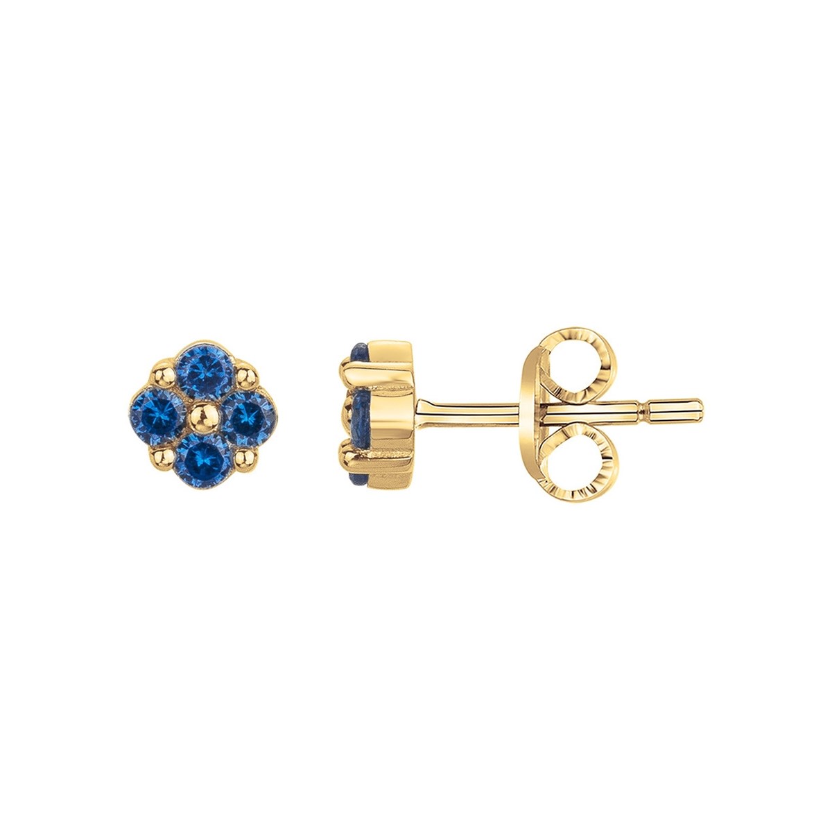 Boucles d'oreilles clous en Plaqué Or avec oxyde de zirconium bleu saphir
