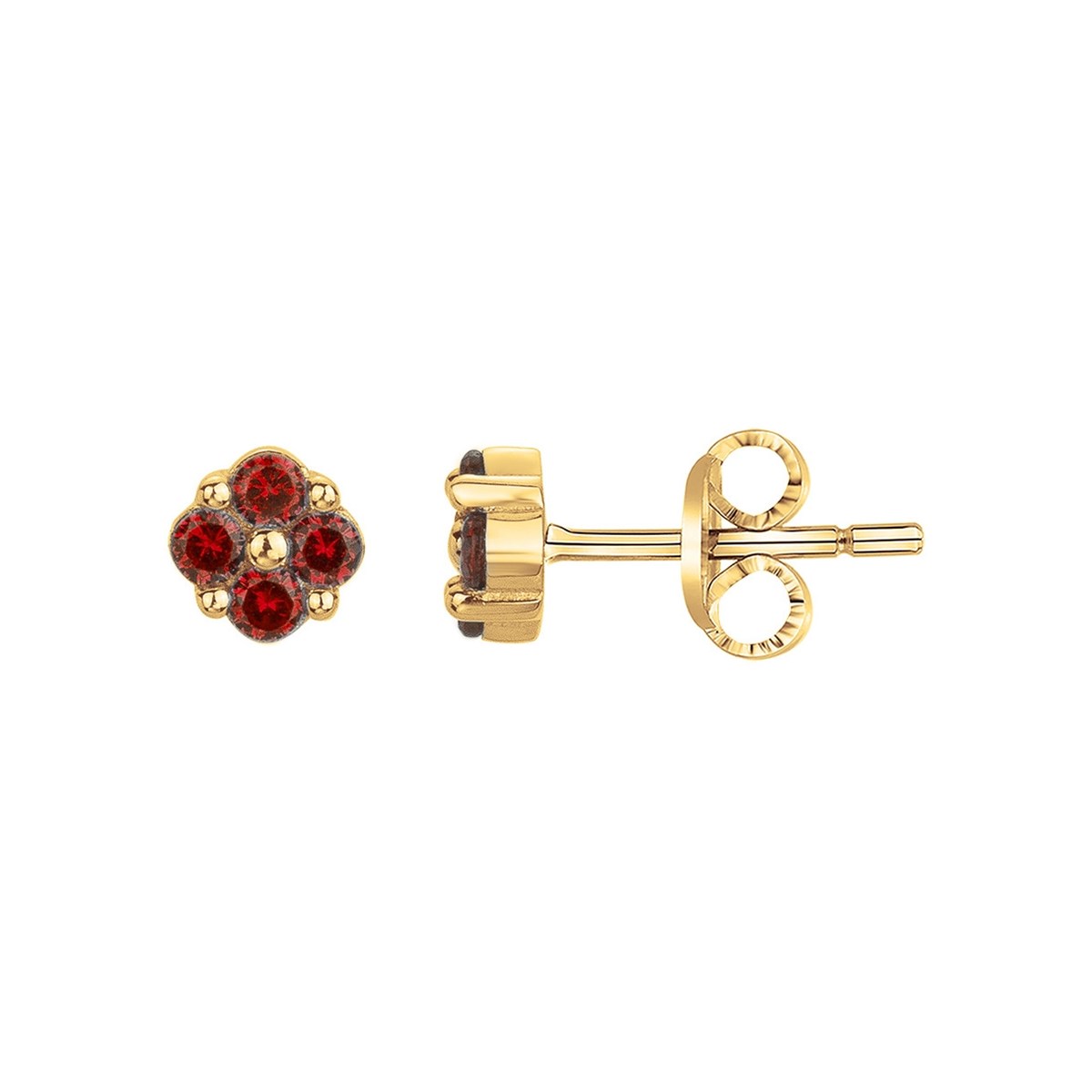 Boucles d'oreilles clous en Plaqué Or avec oxyde de zirconium rouge rubis