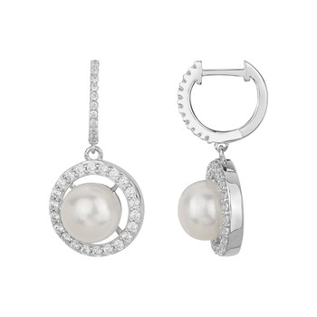 Boucles d'oreilles créoles Astrid en Argent avec perle d'eau douce blanc