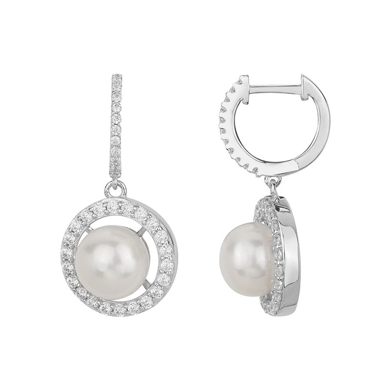 Boucles d'oreilles créoles Astrid en Argent avec perle d'eau douce blanc