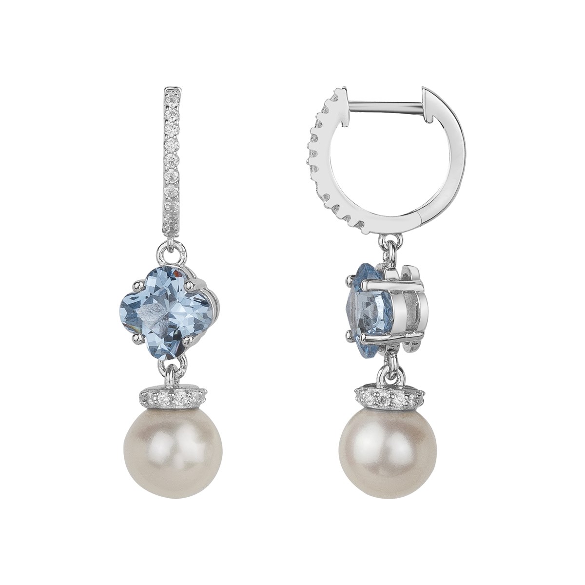 Boucles d'oreilles créoles Mathilde en Argent avec oxyde de zirconium bleu et blanc