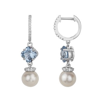 Boucles d'oreilles créoles Mathilde en Argent avec oxyde de zirconium bleu et blanc