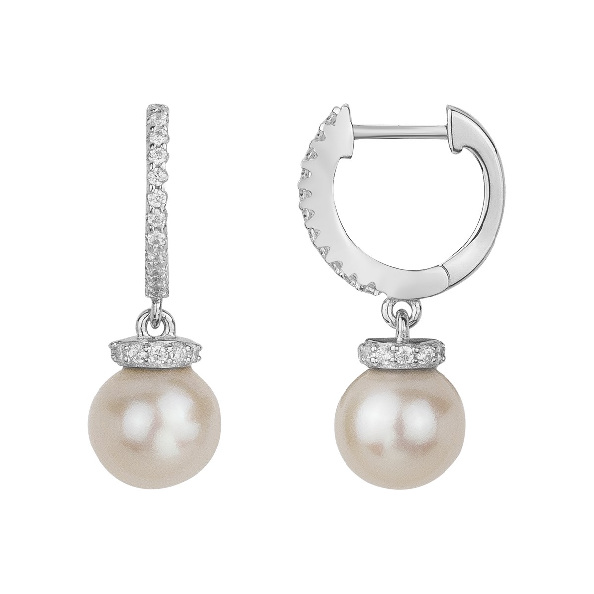 Boucles d'oreilles créoles en Argent avec perle d'eau douce blanc