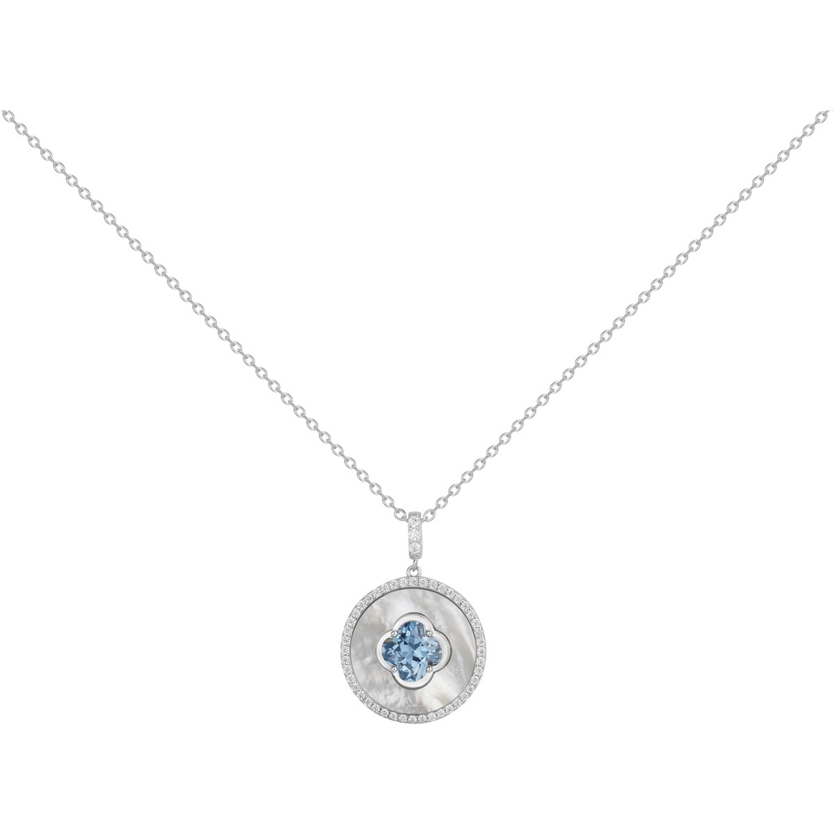 Collier mono-motif en Argent avec oxyde de zirconium bleu topaze