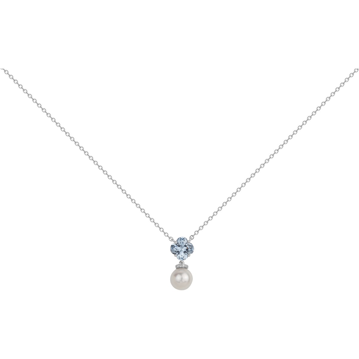 Collier mono-motif en Argent avec pierre bleu et perle bleu et blanc