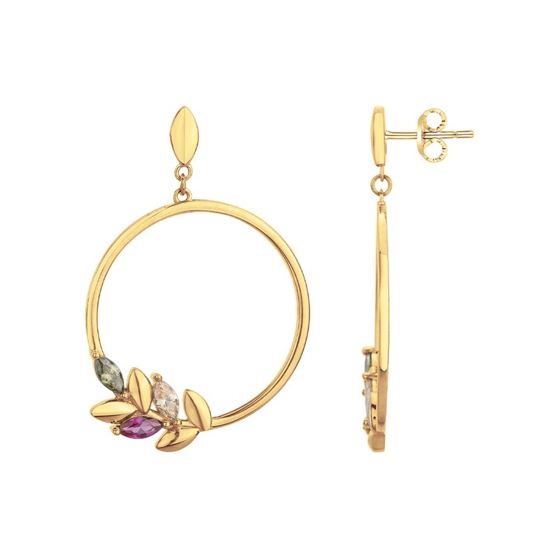Boucles d'oreilles pendantes en Plaqué Or avec oxyde de zirconium multicolore