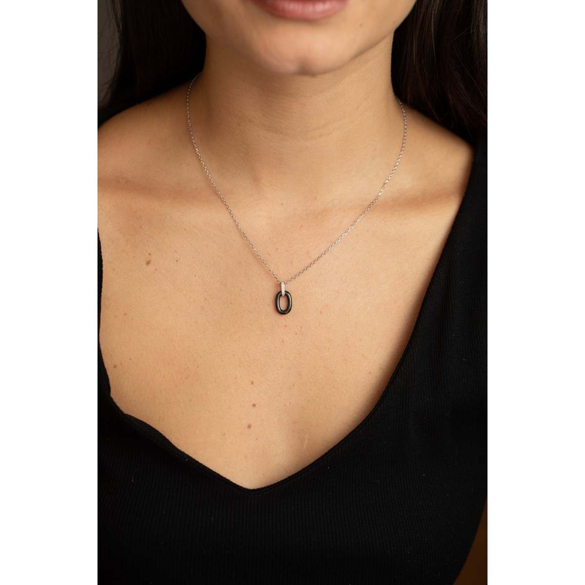 Collier mono-motif Jeanne en Argent avec oxyde de zirconium blanc - vue 2