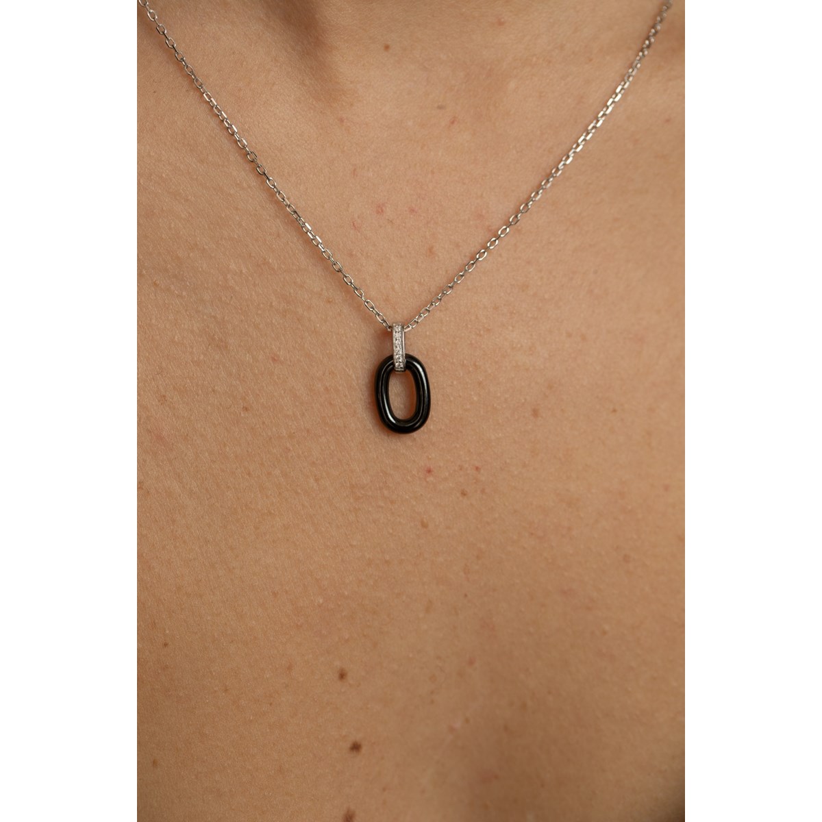 Collier mono-motif Jeanne en Argent avec oxyde de zirconium blanc - vue 3