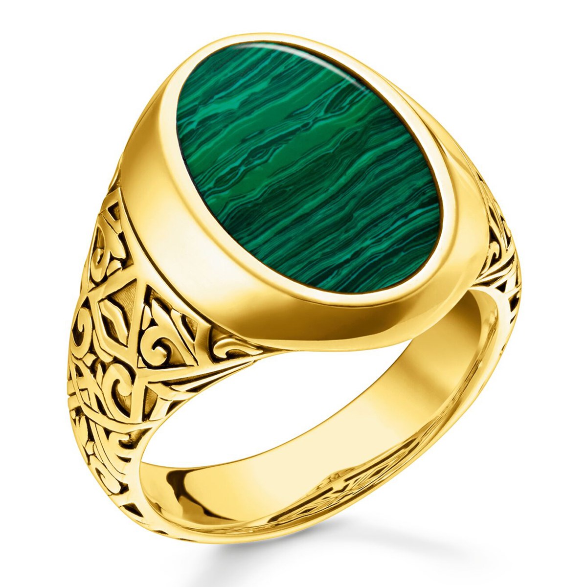 Chevalière homme Thomas Sabo plaqué or pierre verte - vue 2