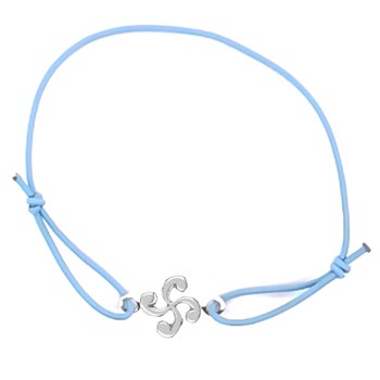 Bracelet croix basque argent sur élastique bleu ciel