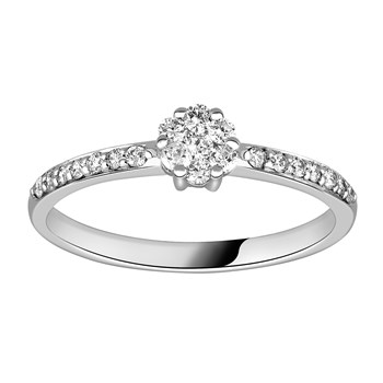 Solitaire accompagné motif fleur or blanc diamants