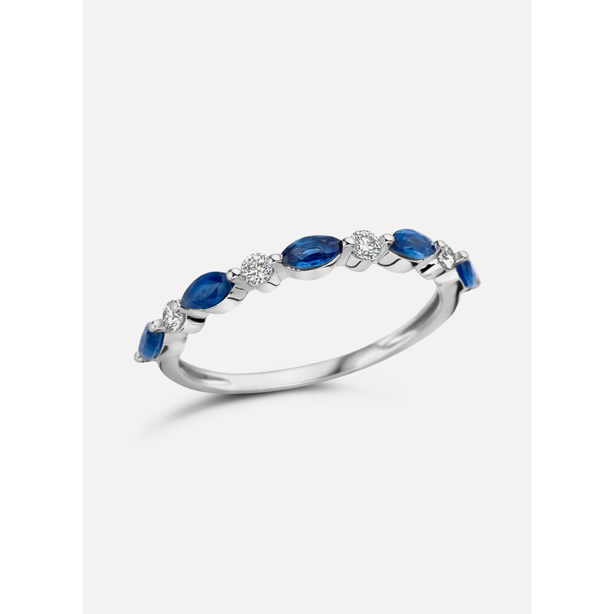 Bague Brillaxis style alliance saphirs et diamants_x000D_
or blanc 750/1000 - vue 2