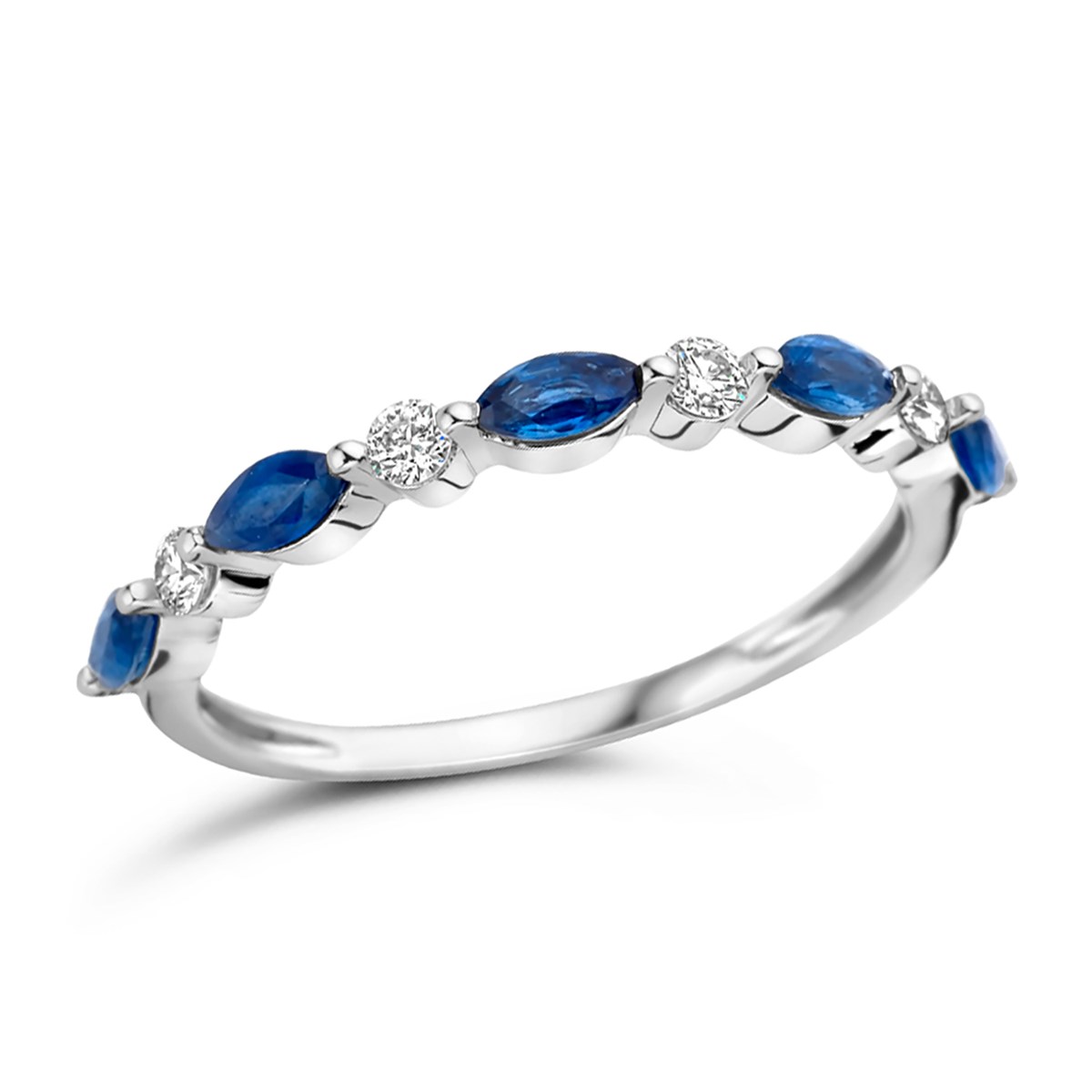 Bague Brillaxis style alliance saphirs et diamants_x000D_
or blanc 750/1000 - vue 3