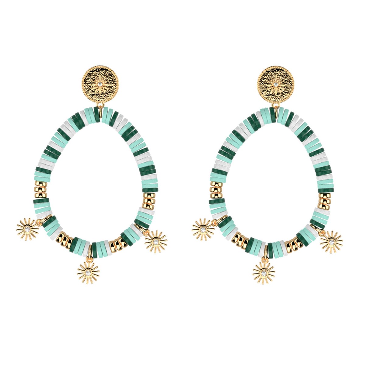 Boucles d'oreilles Les Cadettes Baya soleil_x000D_
perles bleues/vertes