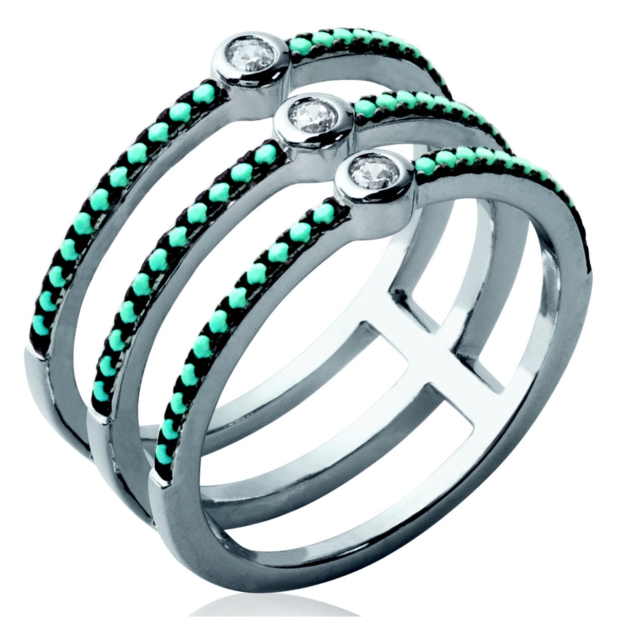 Bague Brillaxis triple anneaux bleues - vue 4