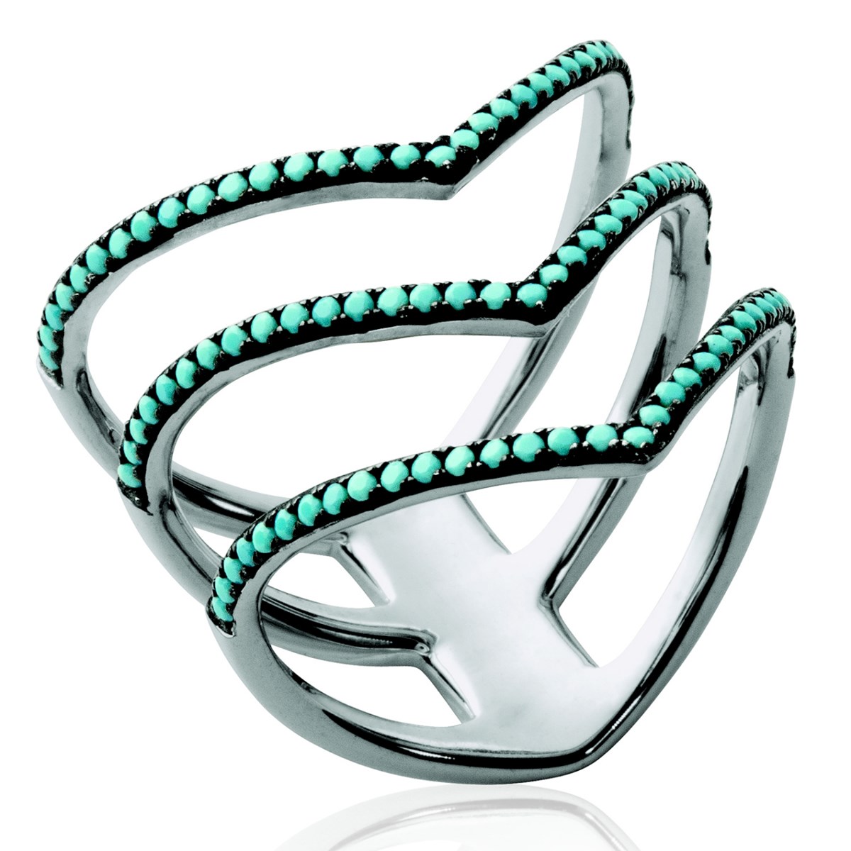 Bague Brillaxis argent motif V trois anneaux - vue 4