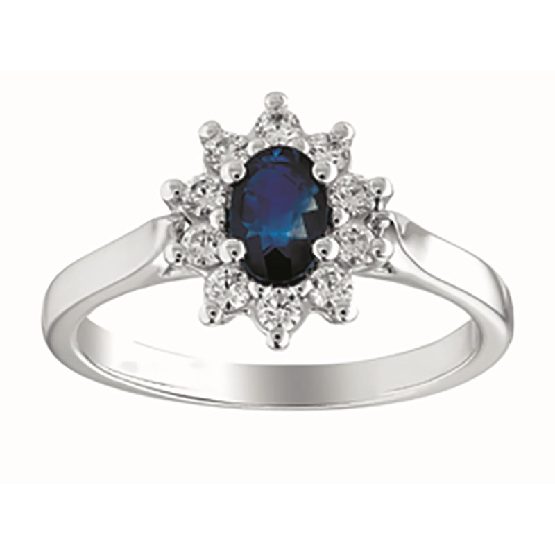 Bague marquise saphir diamants or blanc 18 carats - vue 2