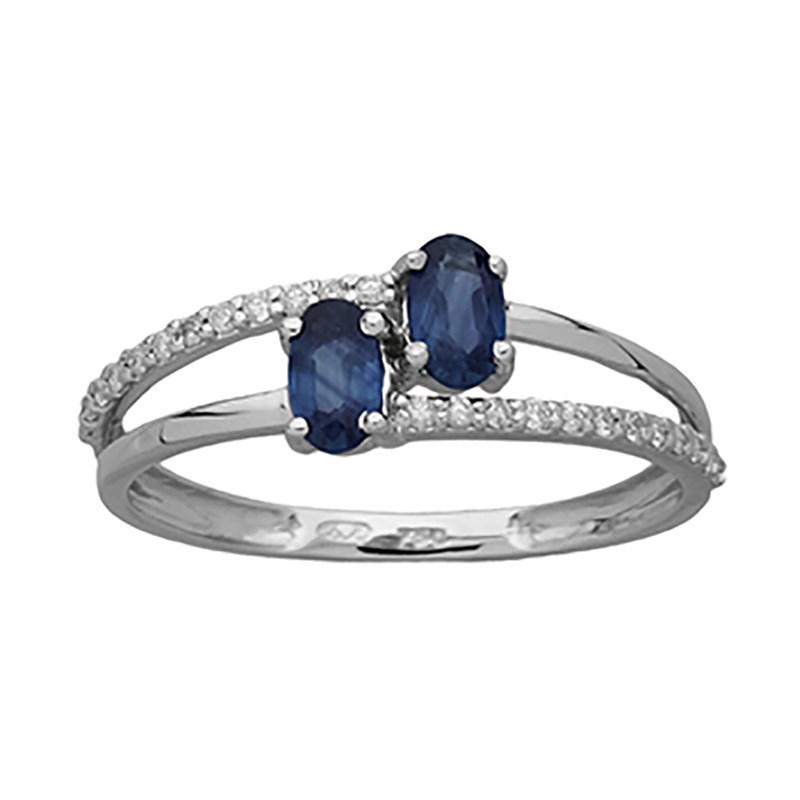 Bague motif croisé or 18 carats saphirs diamants - vue 2
