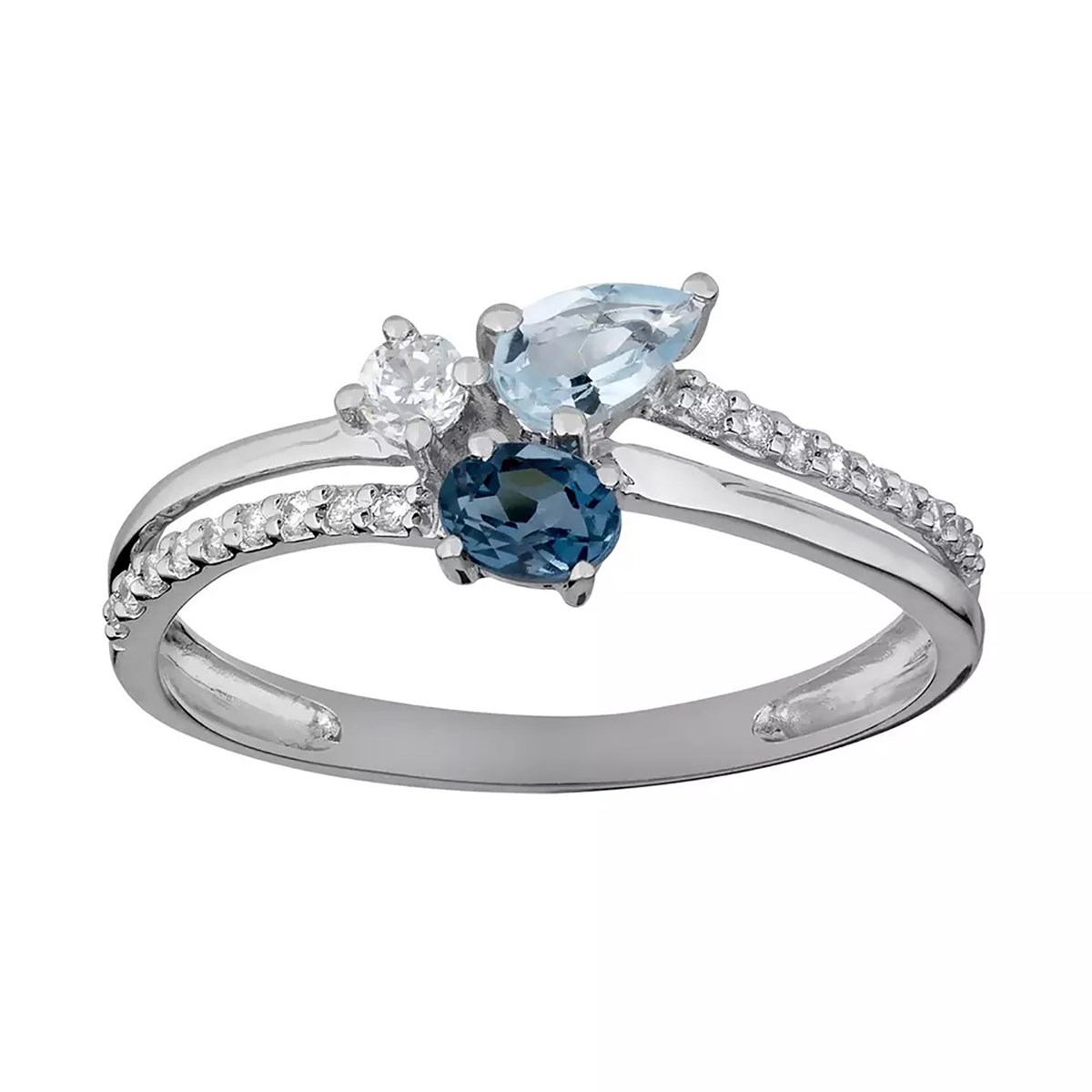 Bague topazes oxydes de zirconium or blanc 9 carats - vue 3