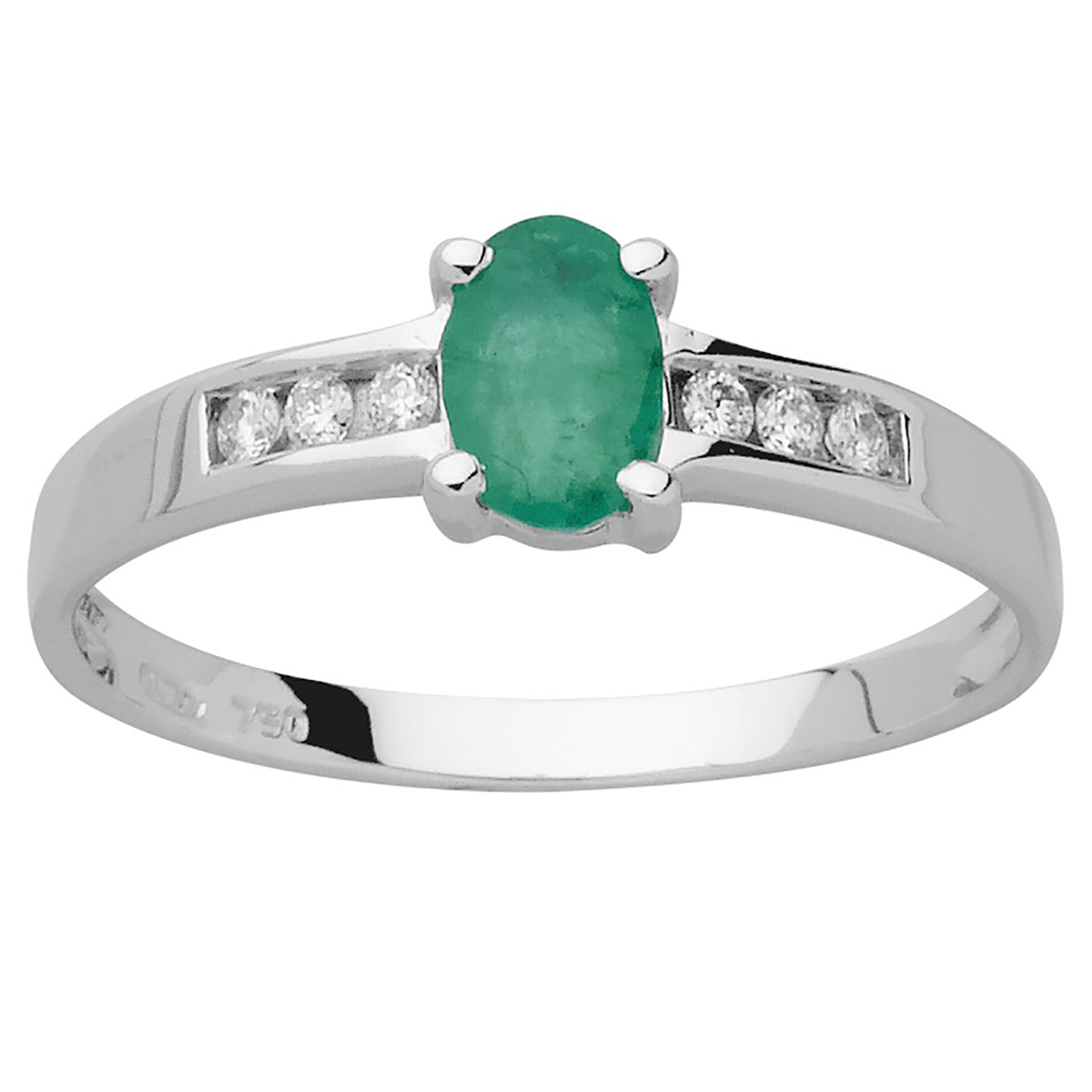 Bague or blanc 18 carats emeraude diamants - vue 2
