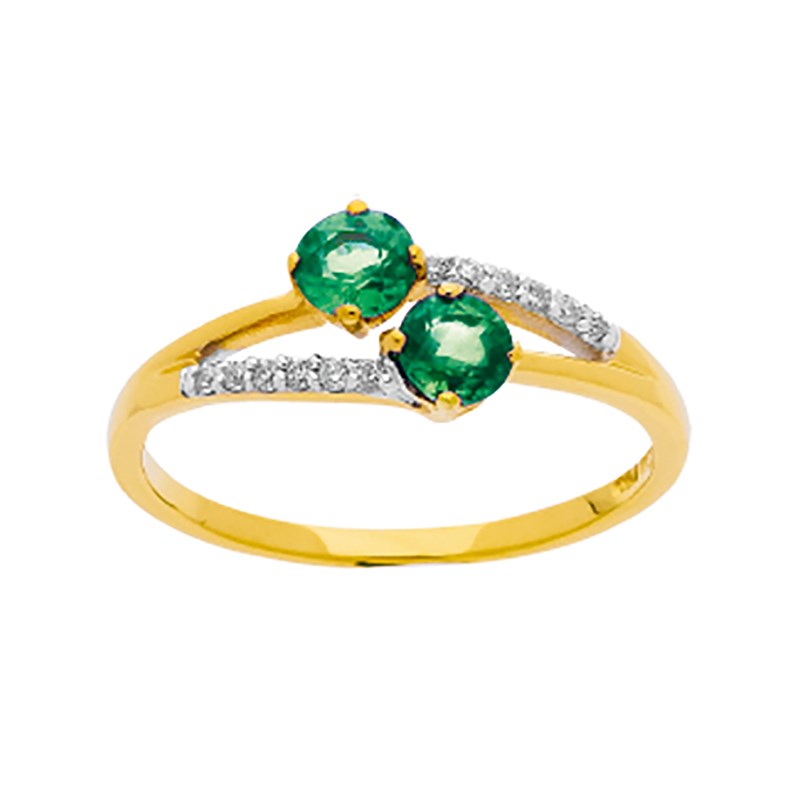 Bague Brillaxis or 18 carats emeraudes diamants - vue 2
