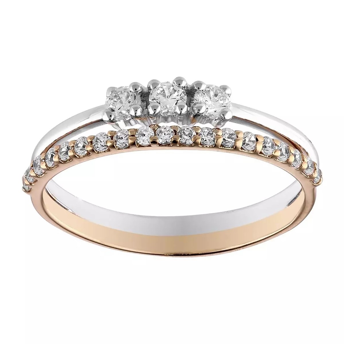 Bague 2 anneaux or bicolore 9 carats oxydes - vue 2