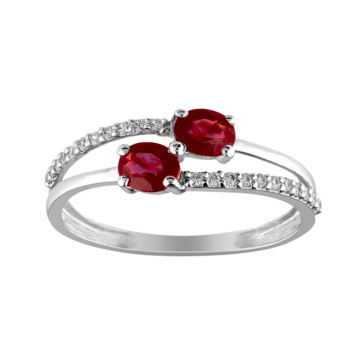 Bague or blanc 18 carats rubis diamants - vue 2
