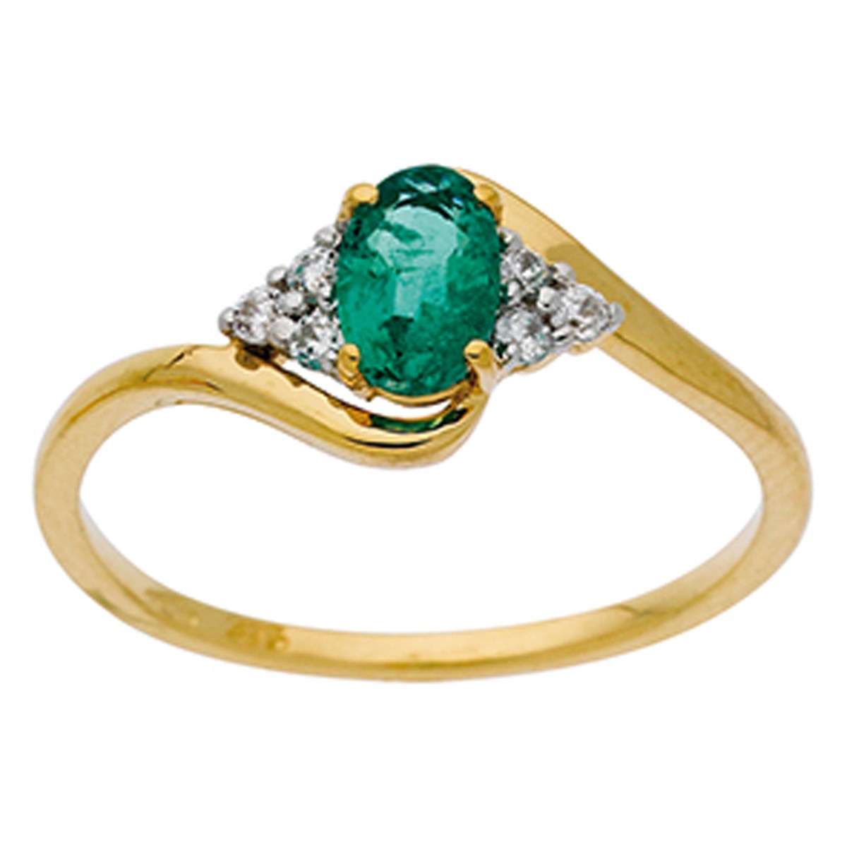 Bague or jaune 9 carats émeraude ovale oxydes - vue 2