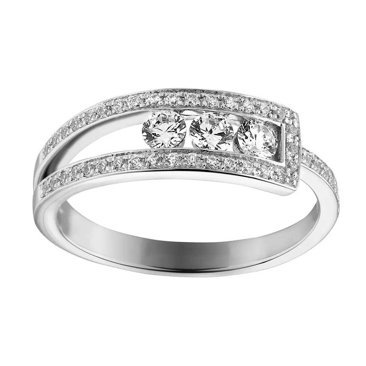 Bague trilogie diamants or blanc 18 carats - vue 3