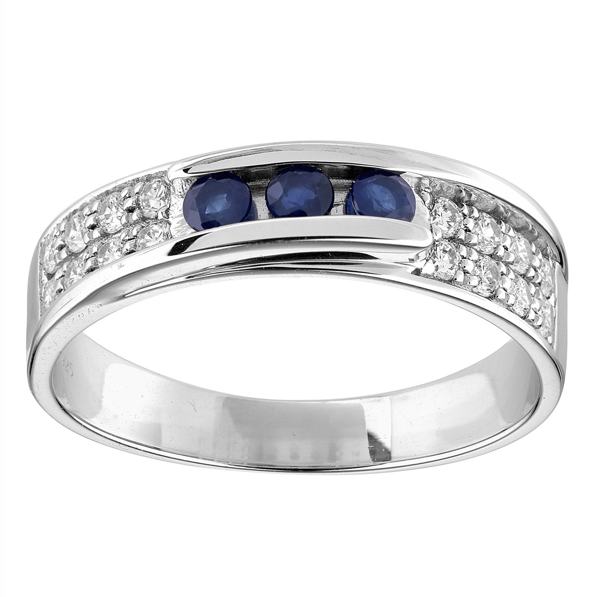 Trilogie saphir or blanc 18 carats diamants - vue 2
