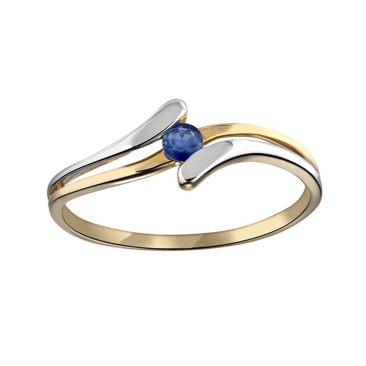 Bague Brillaxis or bicolore 18 carats saphir rond - vue 2