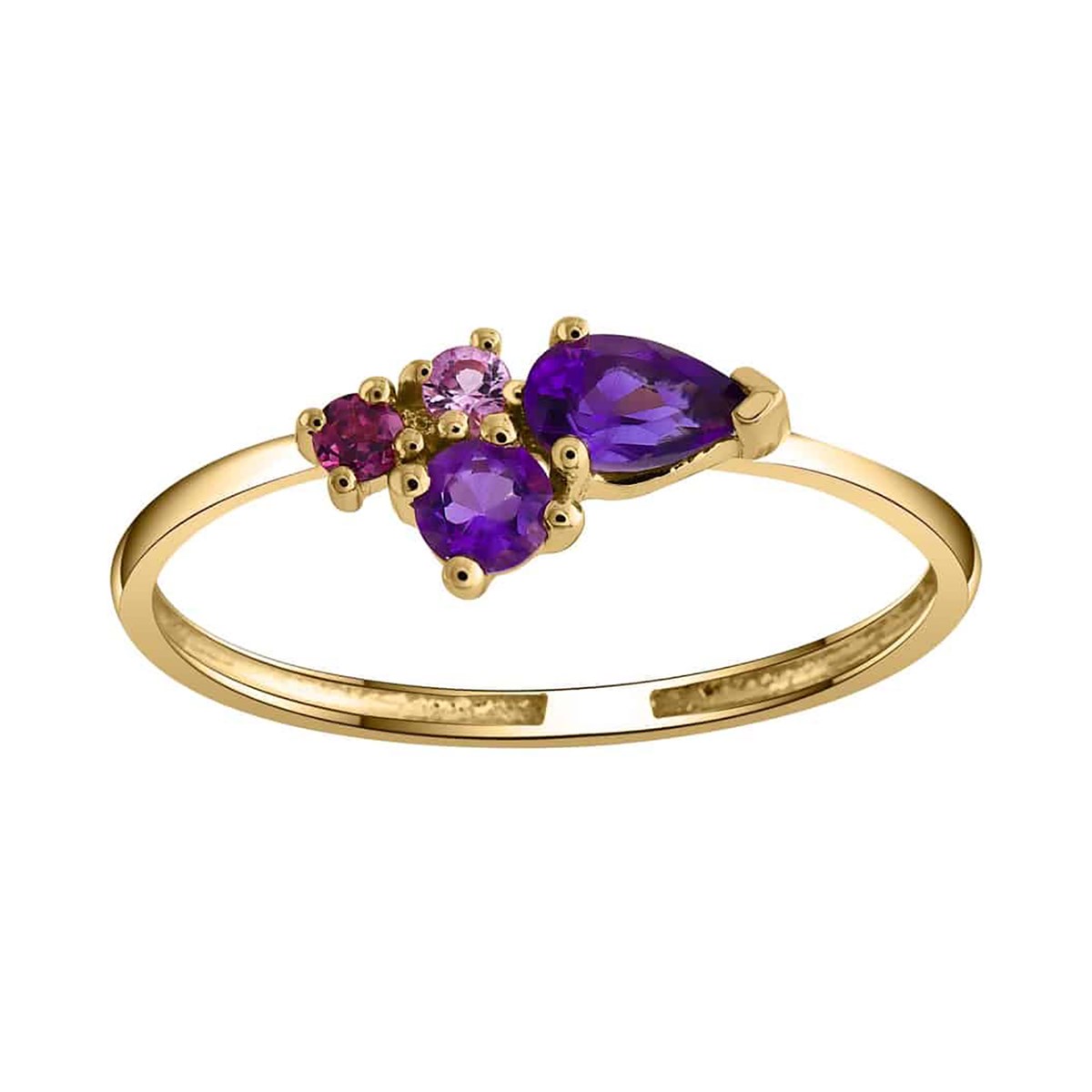 Bague or saphir rose améthyste rhodolite - vue 3
