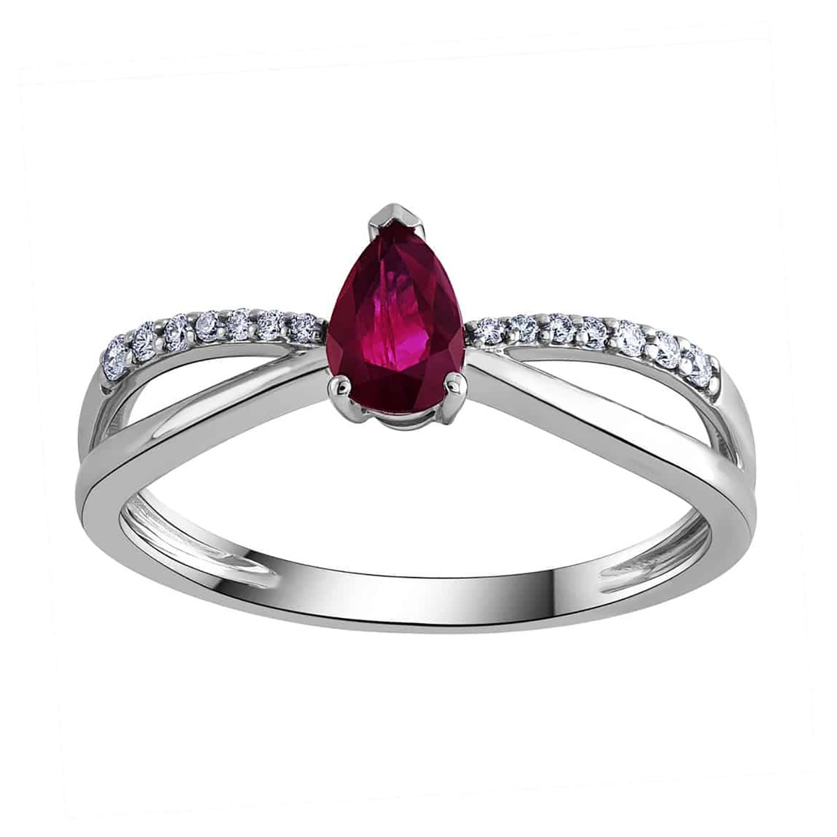 Bague Brillaxis or blanc 18 carats rubis diamants - vue 3