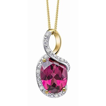 Diamonds and rhodonite garnet necklace in gold 375