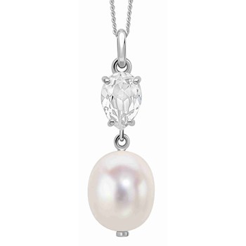 Pearl and white topaz necklace in white gold 375